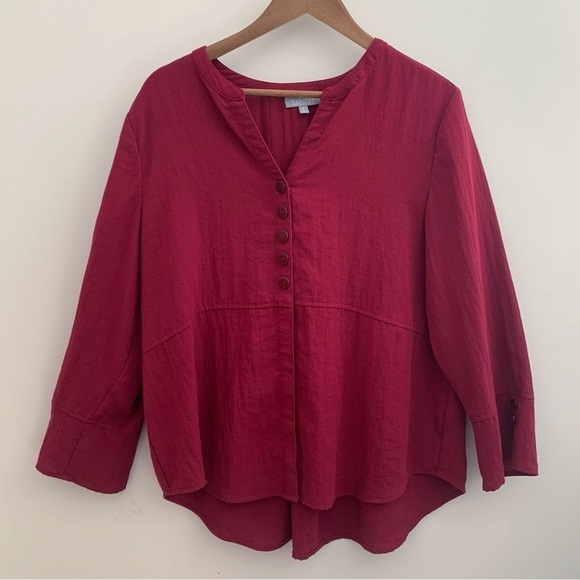 Habitat Button Front Shirt Large Burgundy 3/4 Sleeves - Picture 1 of 9
